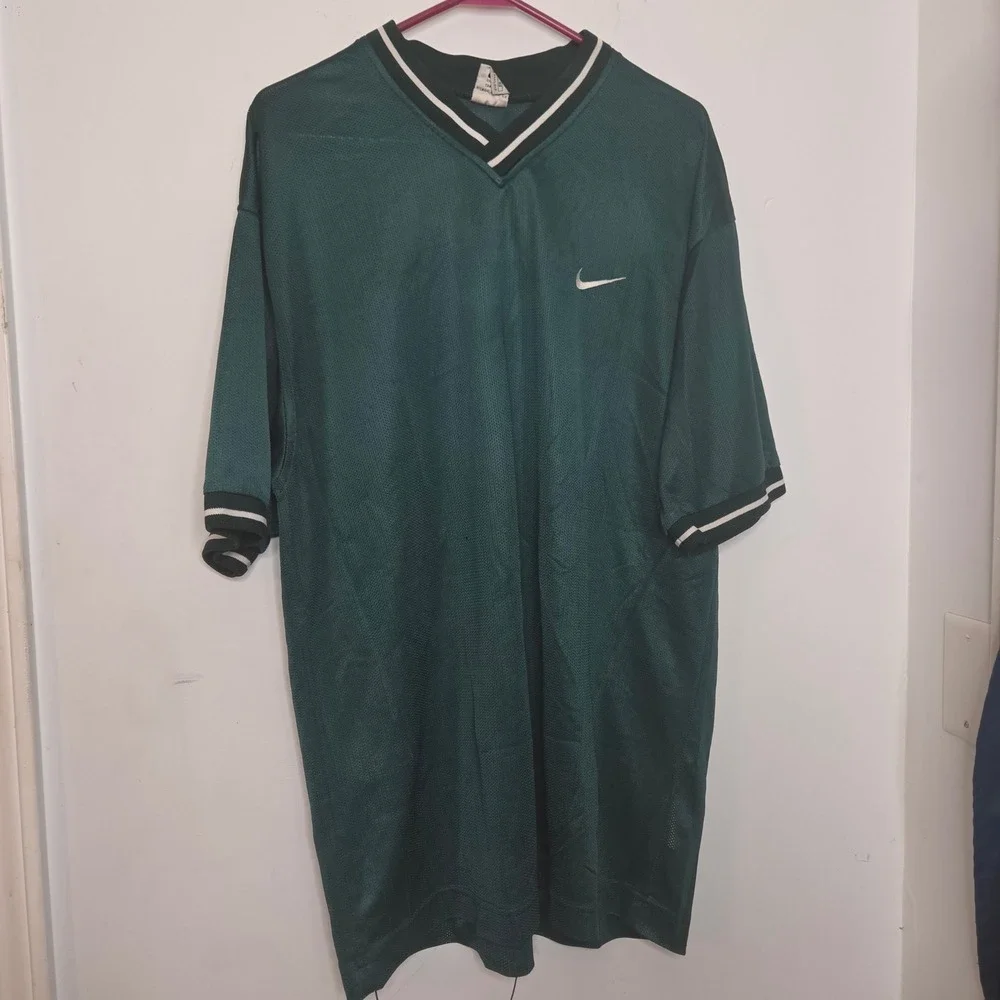 Vintage‎ Nike Mesh Jersey Shirt Forest Green V-Neck Embroidered Swoosh XL Mens